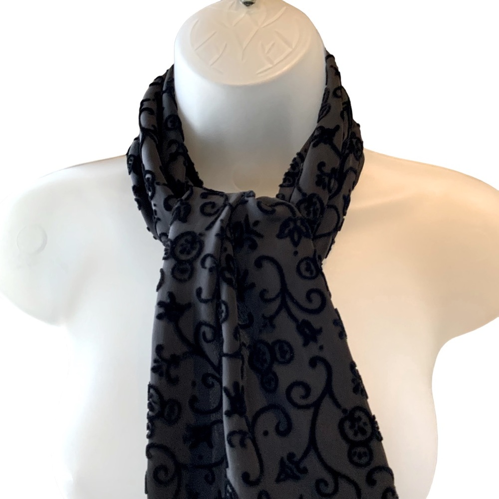 Black Scarf Cut Velvet Design Soft Comfortable Warm Can Be Worn Many Ways - Picture 2 of 6